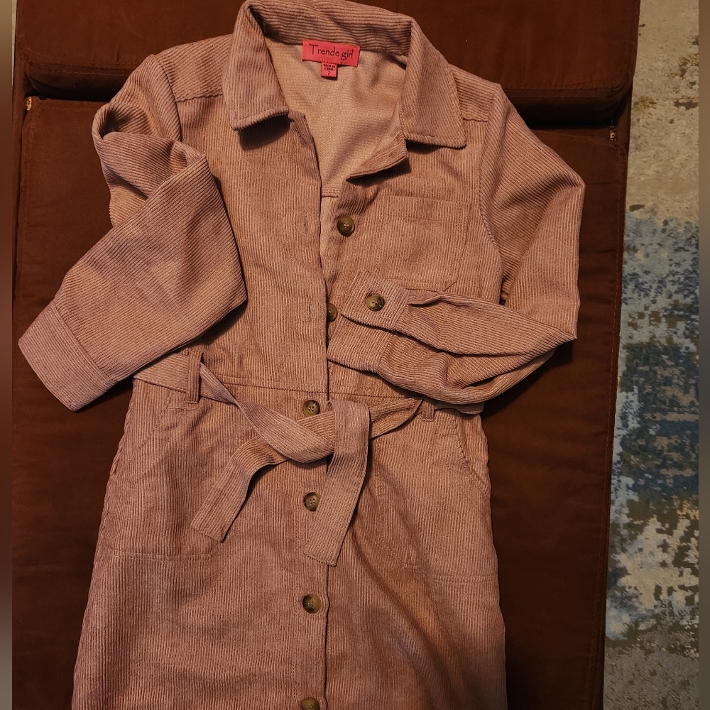 TrendeGirl Pink Corduroy Belted Dress